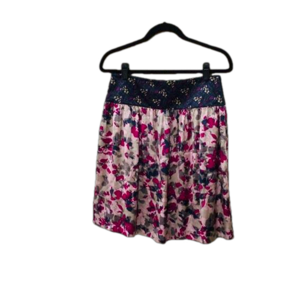 Premise 100% Silk Botanical Skirt Size 4 Pink Black Boho Fairygoth Dark Romantic